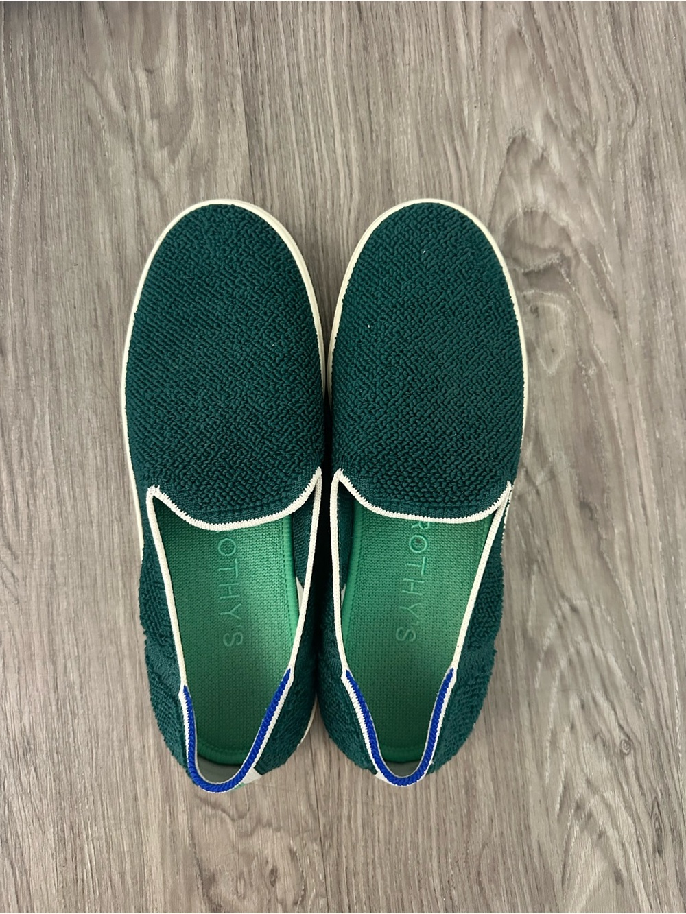 Rothy’s Green Slip-On Sneakers with White Trim Like New